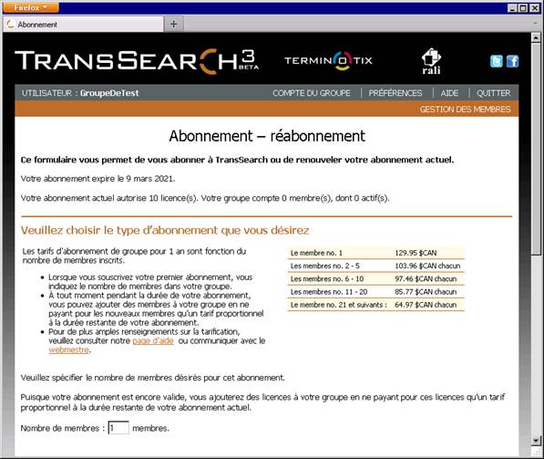 Gestionnaire de groupe, renouvellement de l’abonnement encore valide
